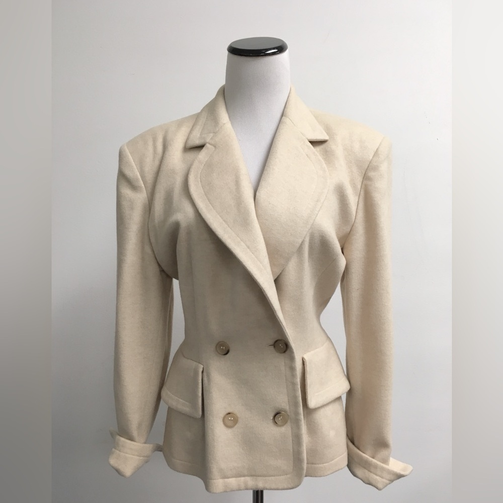 JIL SANDER cream double breasted cashmere wool JACKET I36 6 8 Vintage Italy 80s